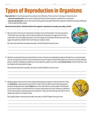 asexual sexual reproduction worksheet