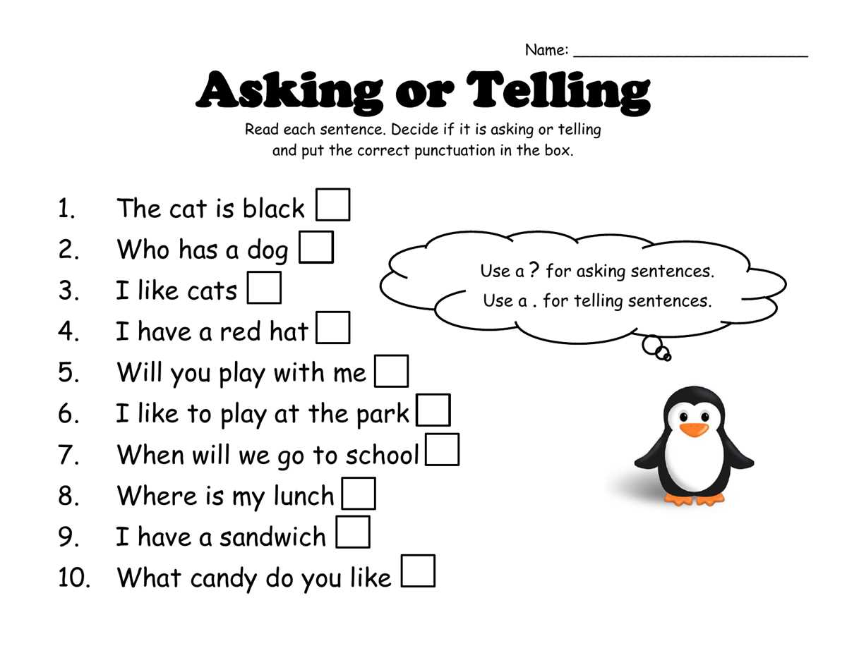 asking vs telling sentences worksheet