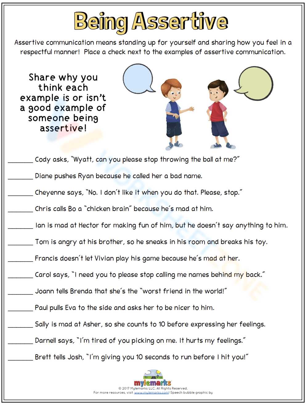 assertive communication worksheet for kids