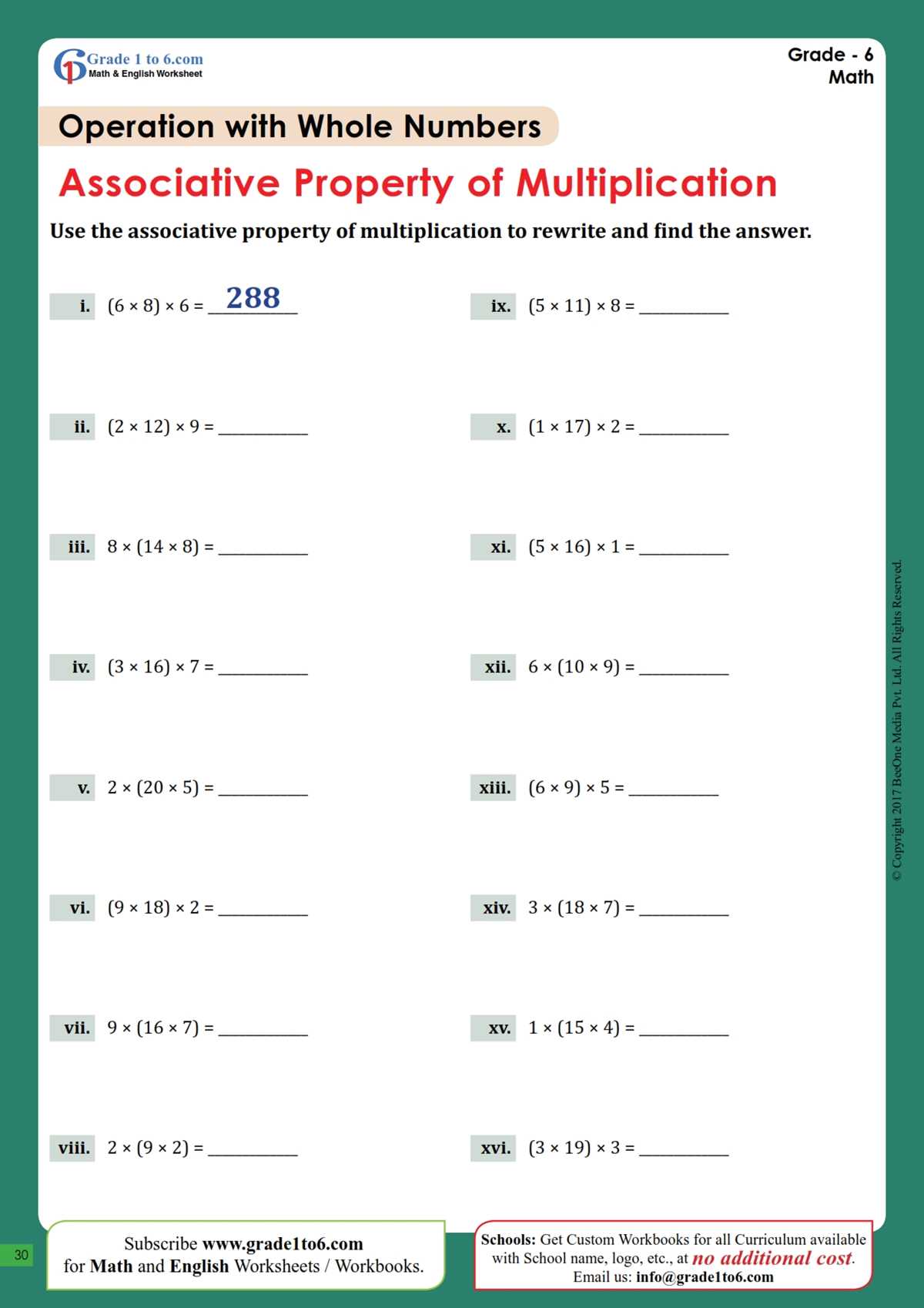 associative law worksheet