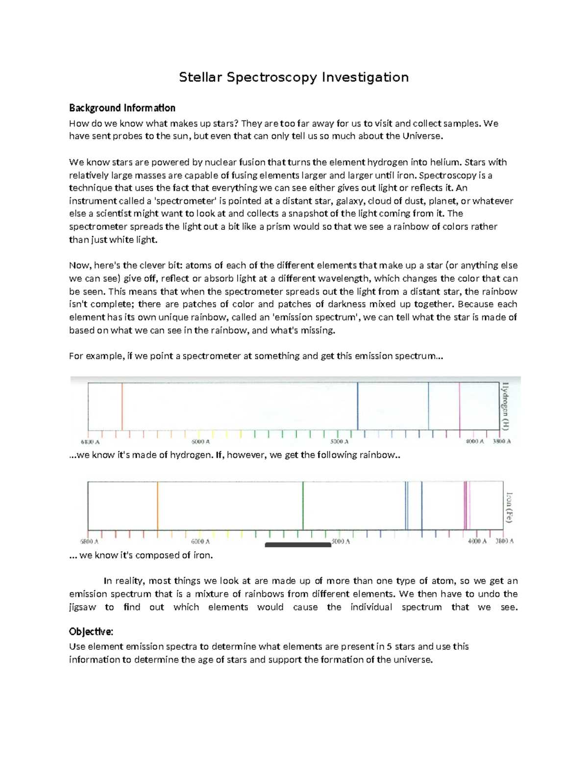 astronomy spectroscopy worksheet