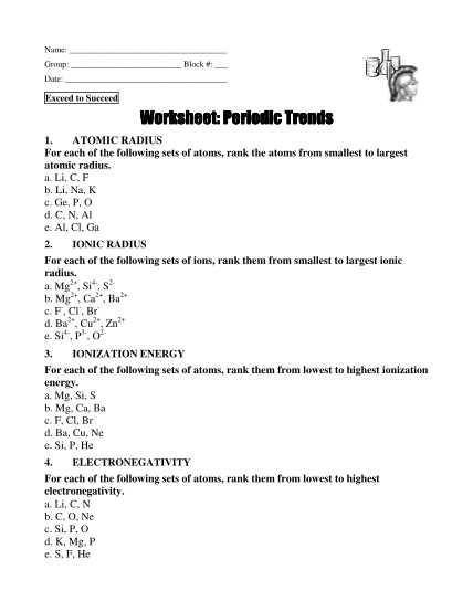 atomic size worksheet