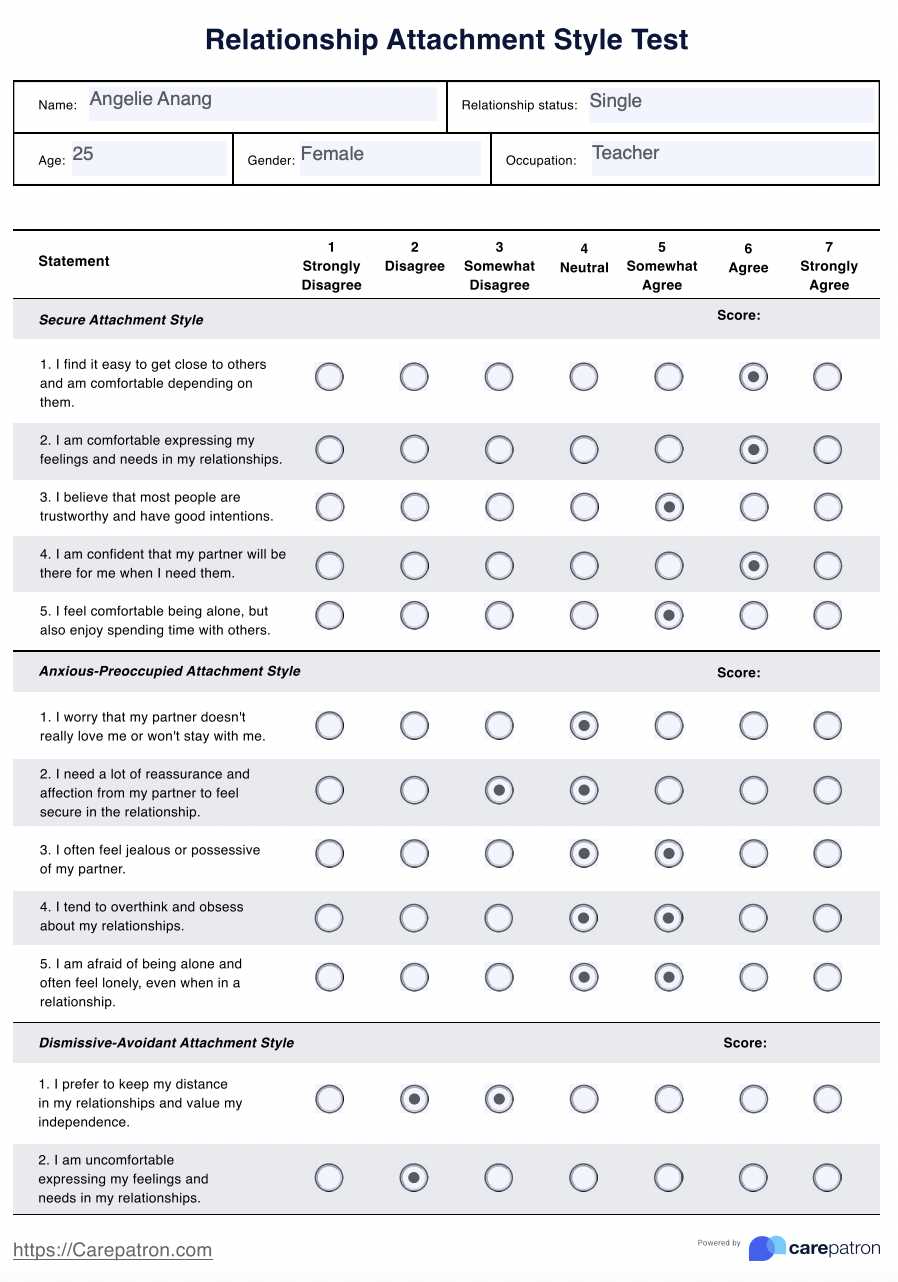 attachment theory worksheets