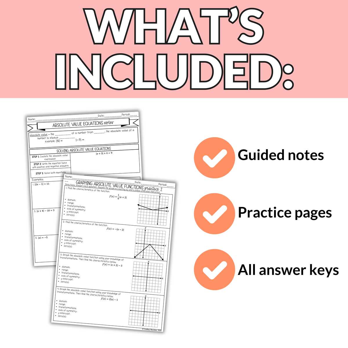 attributes of absolute value functions worksheet