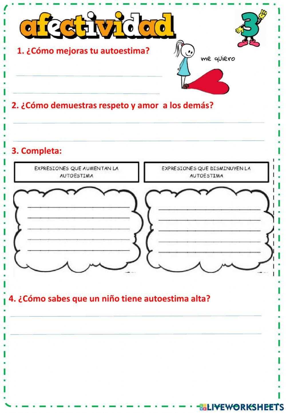 autoestima worksheet