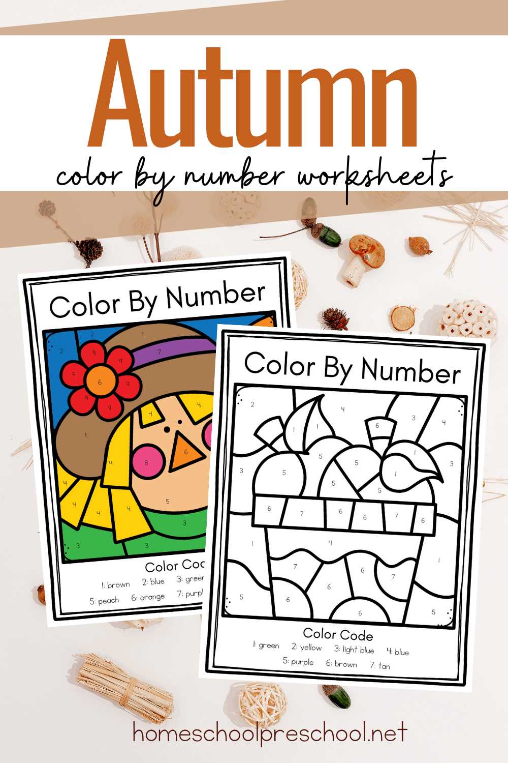 autumn color by number worksheets