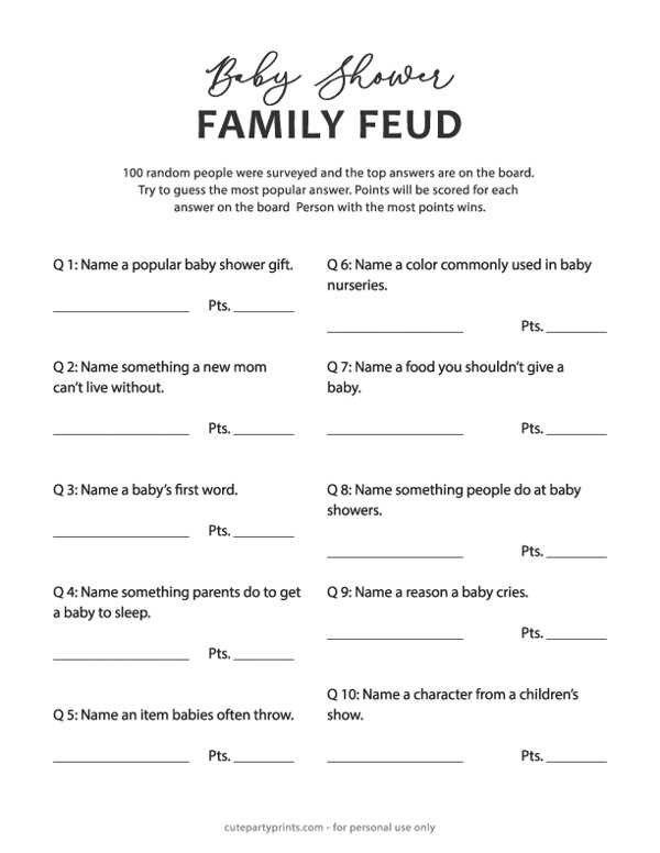 baby shower worksheets