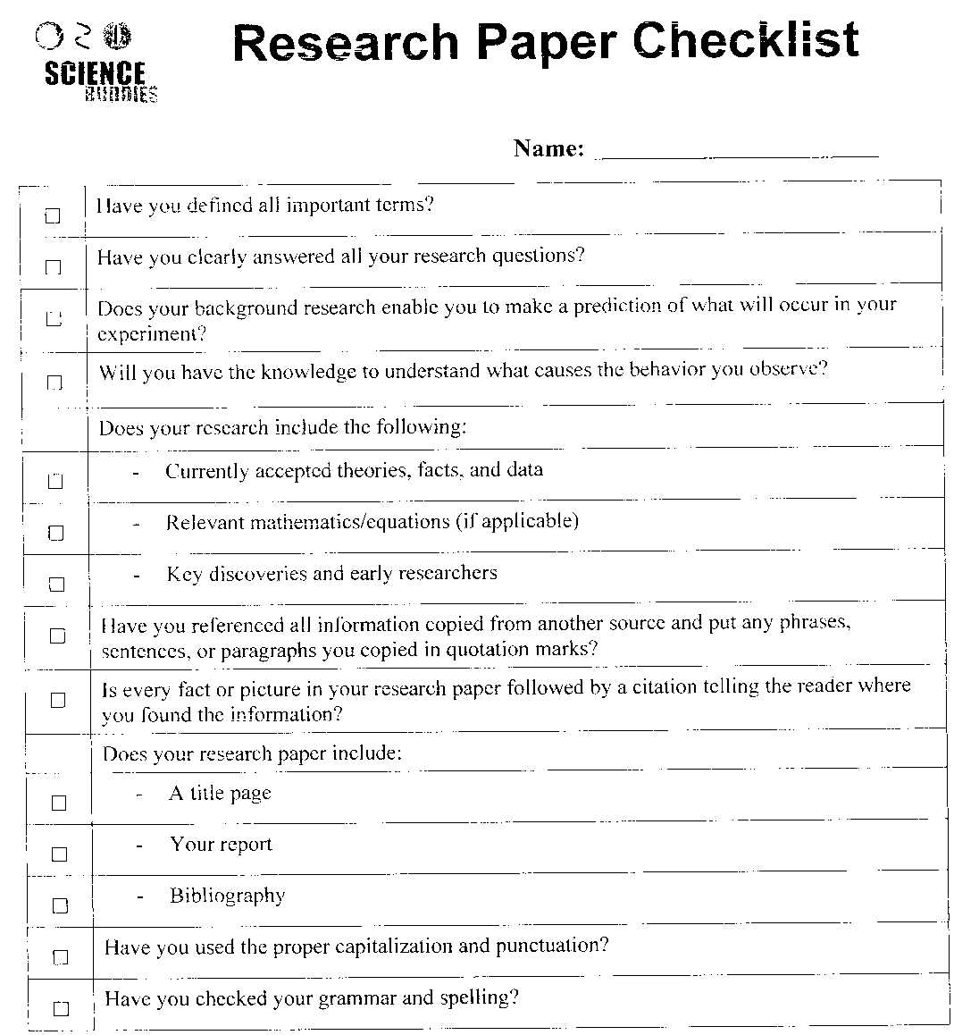 background research worksheet