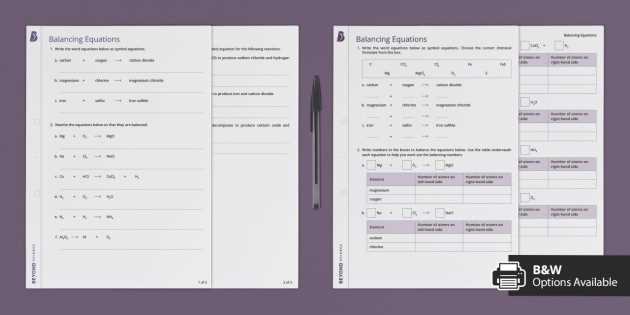 balancing chemical equation worksheet