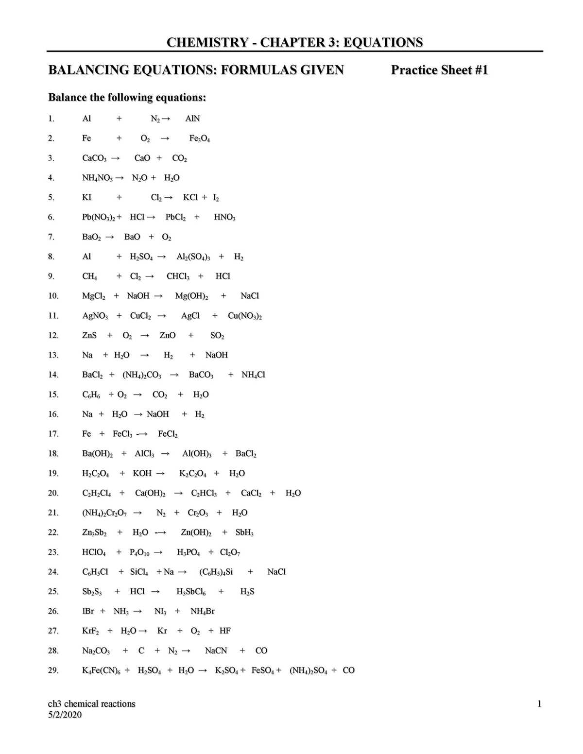 balancing chemical equations worksheet carson dellosa