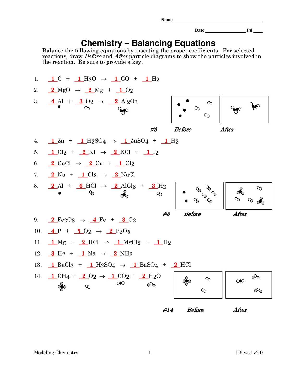 balancing types of reactions worksheet
