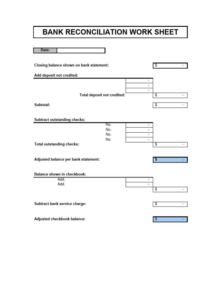 bank account reconciliation worksheet