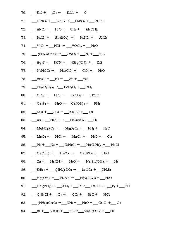 basic balancing chemical equations worksheet