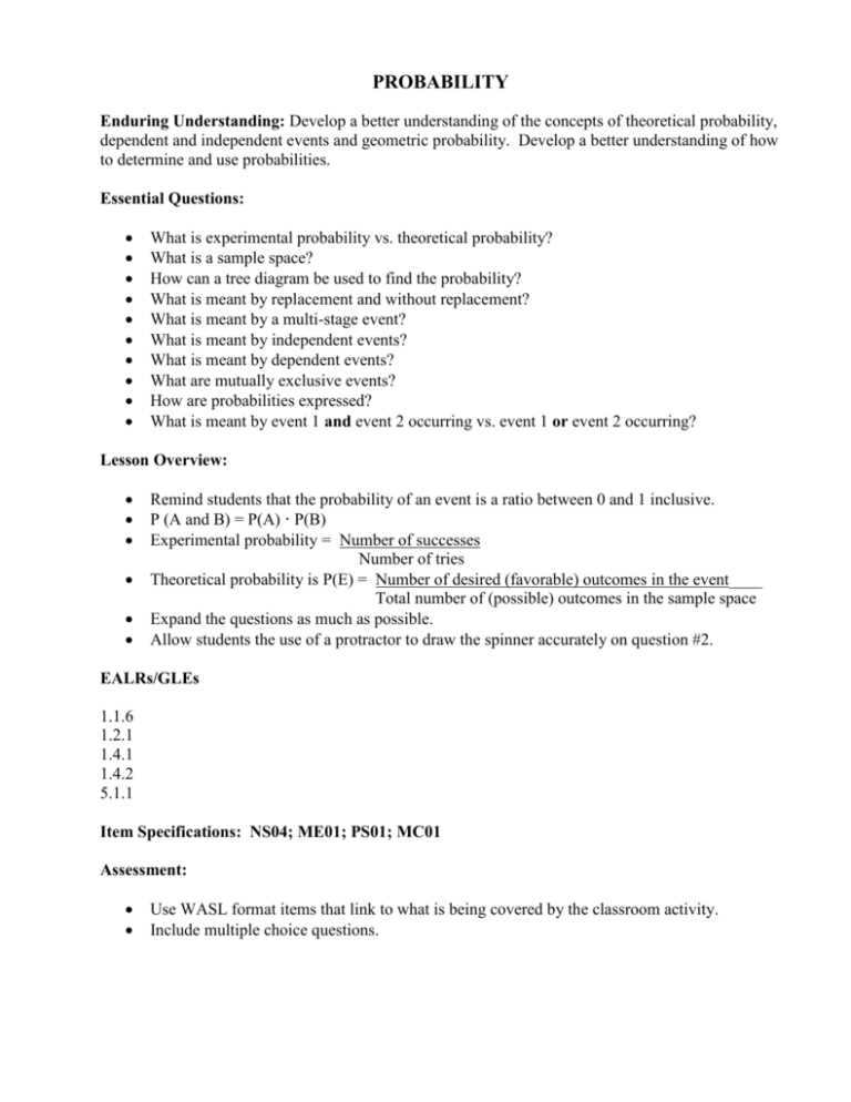 basic concepts of probability worksheet