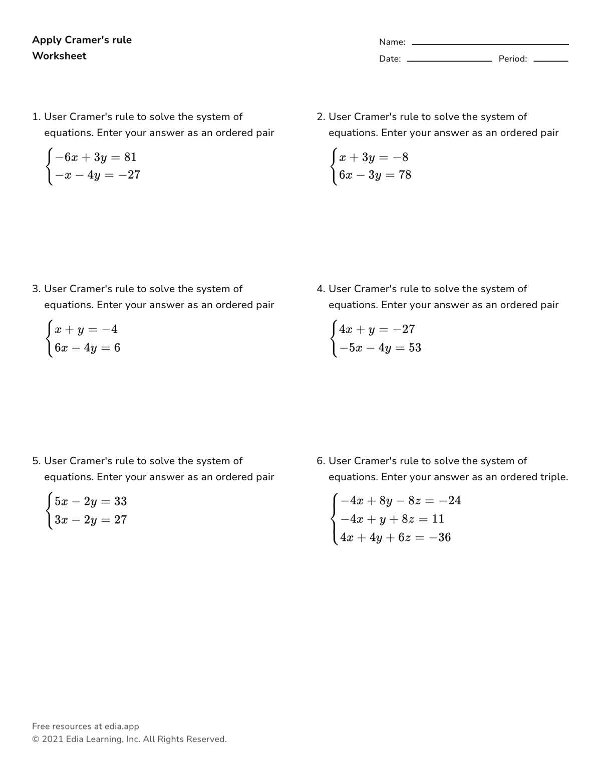 basic matrix operations worksheet