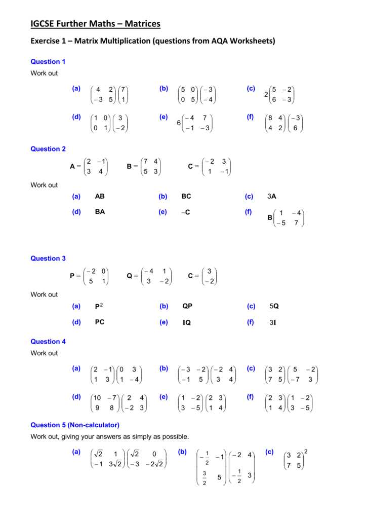 basic matrix operations worksheet