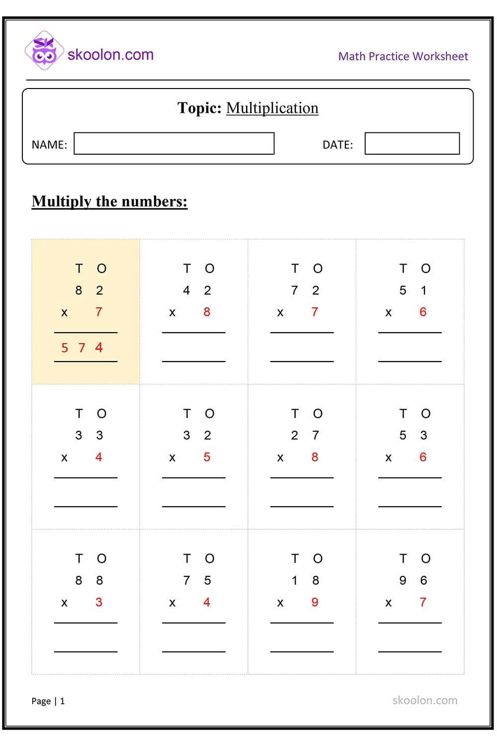 basic multiplication worksheets