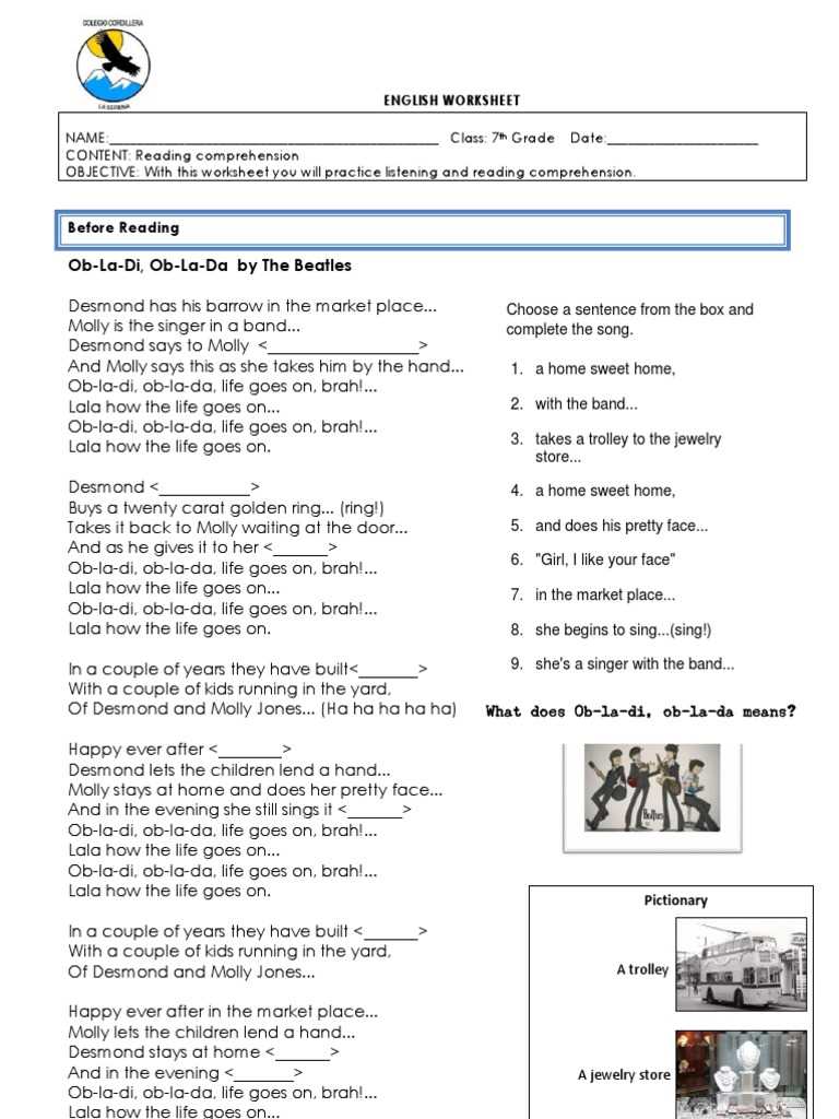 beatles reading comprehension worksheet