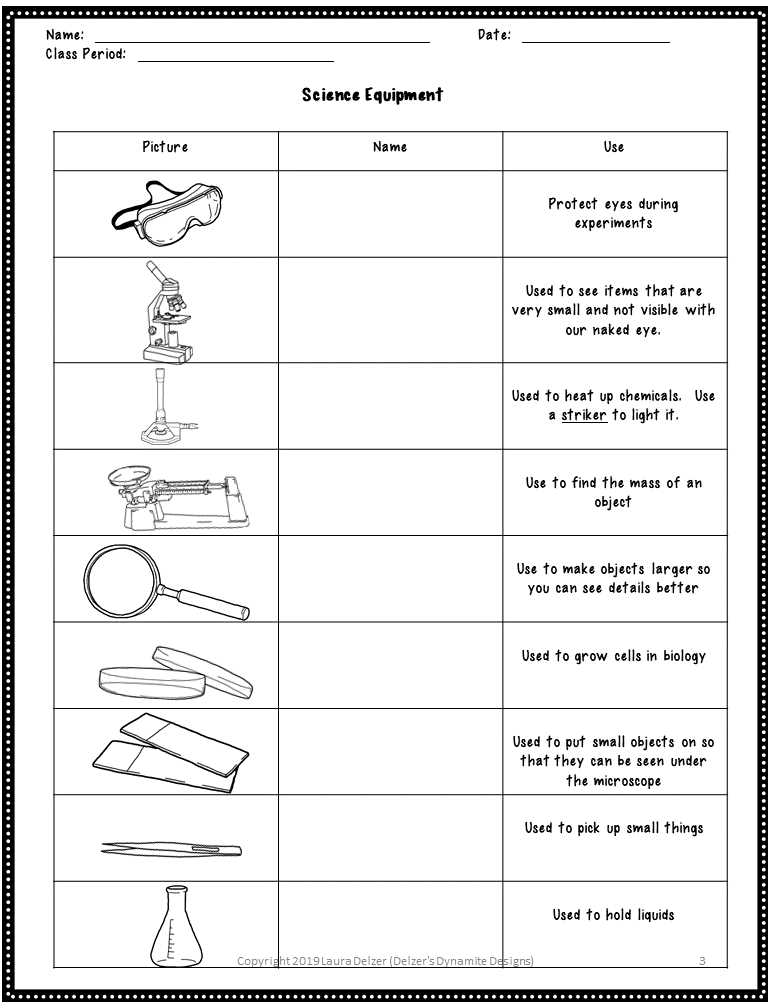 becoming familiar with lab equipment worksheet