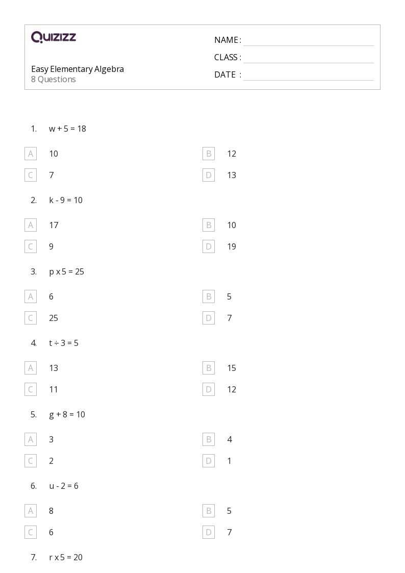 beginning algebra worksheet