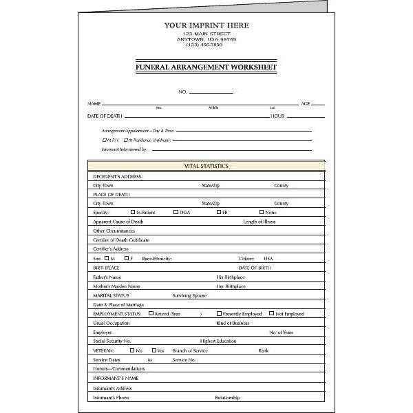 bereavement arrangements worksheet