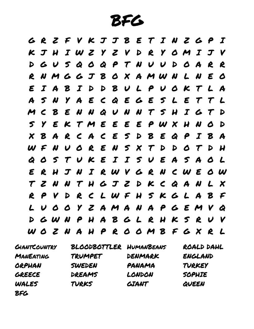 bfg vocabulary worksheet