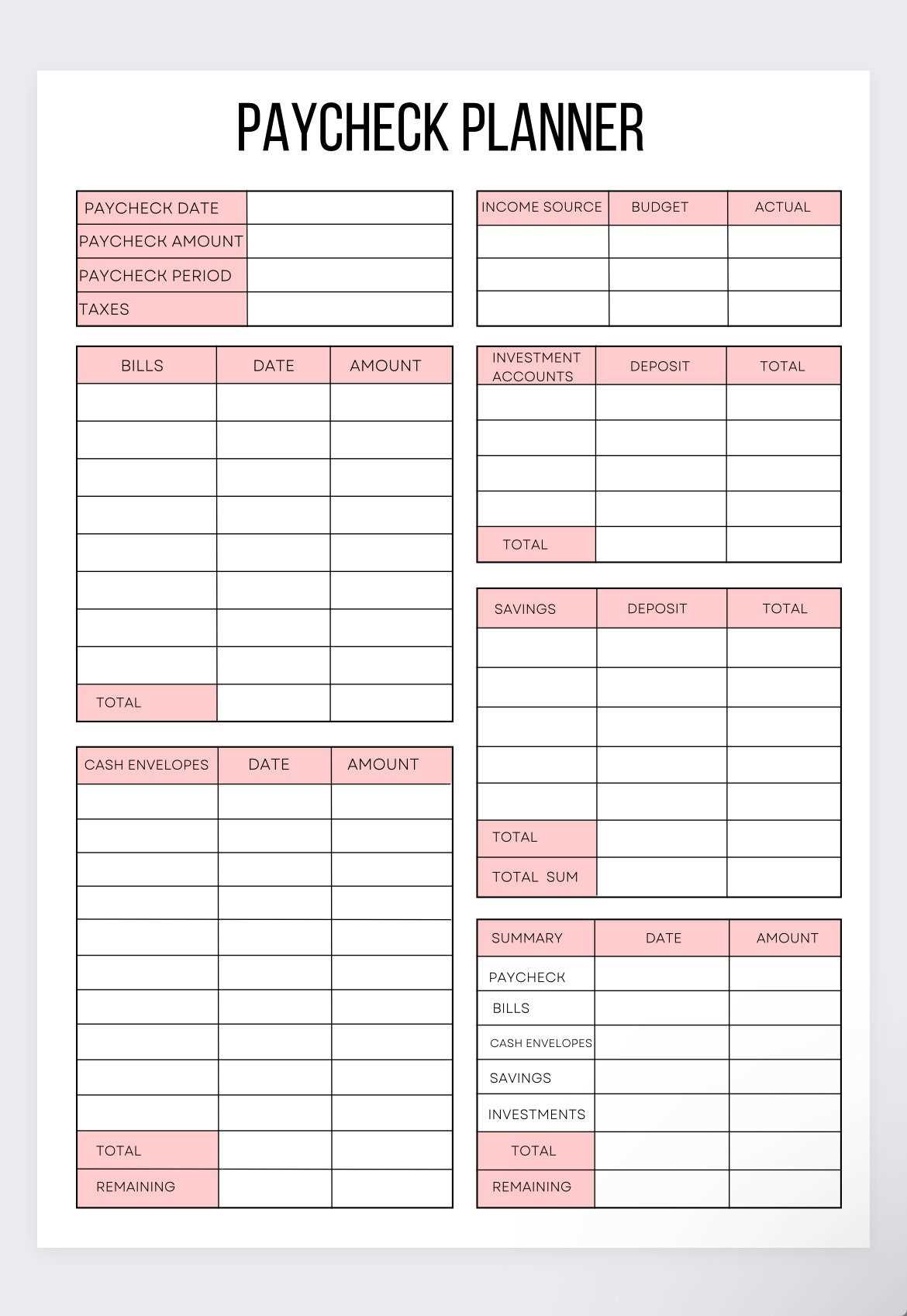 bi weekly paycheck budget worksheet