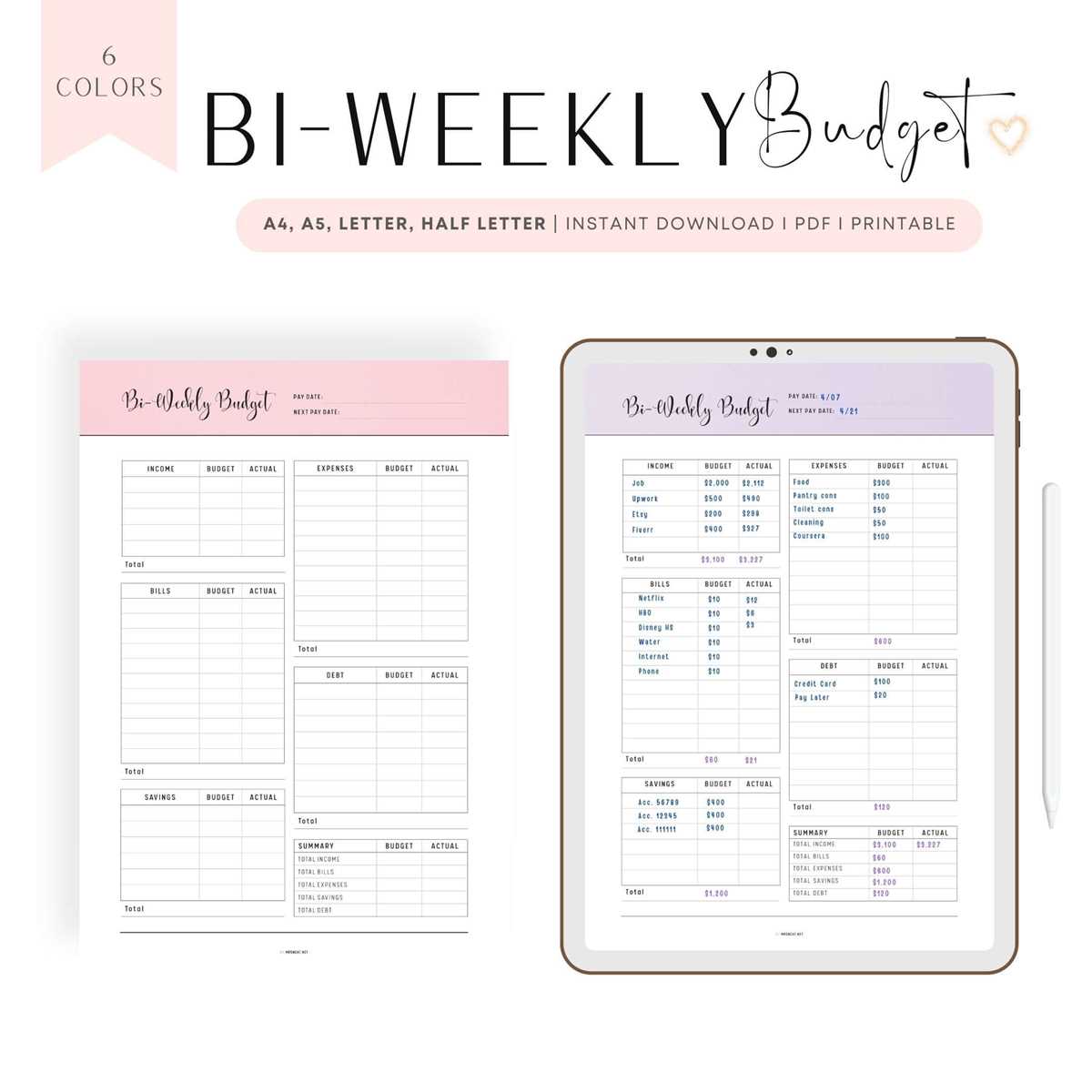 bi weekly paycheck budget worksheet