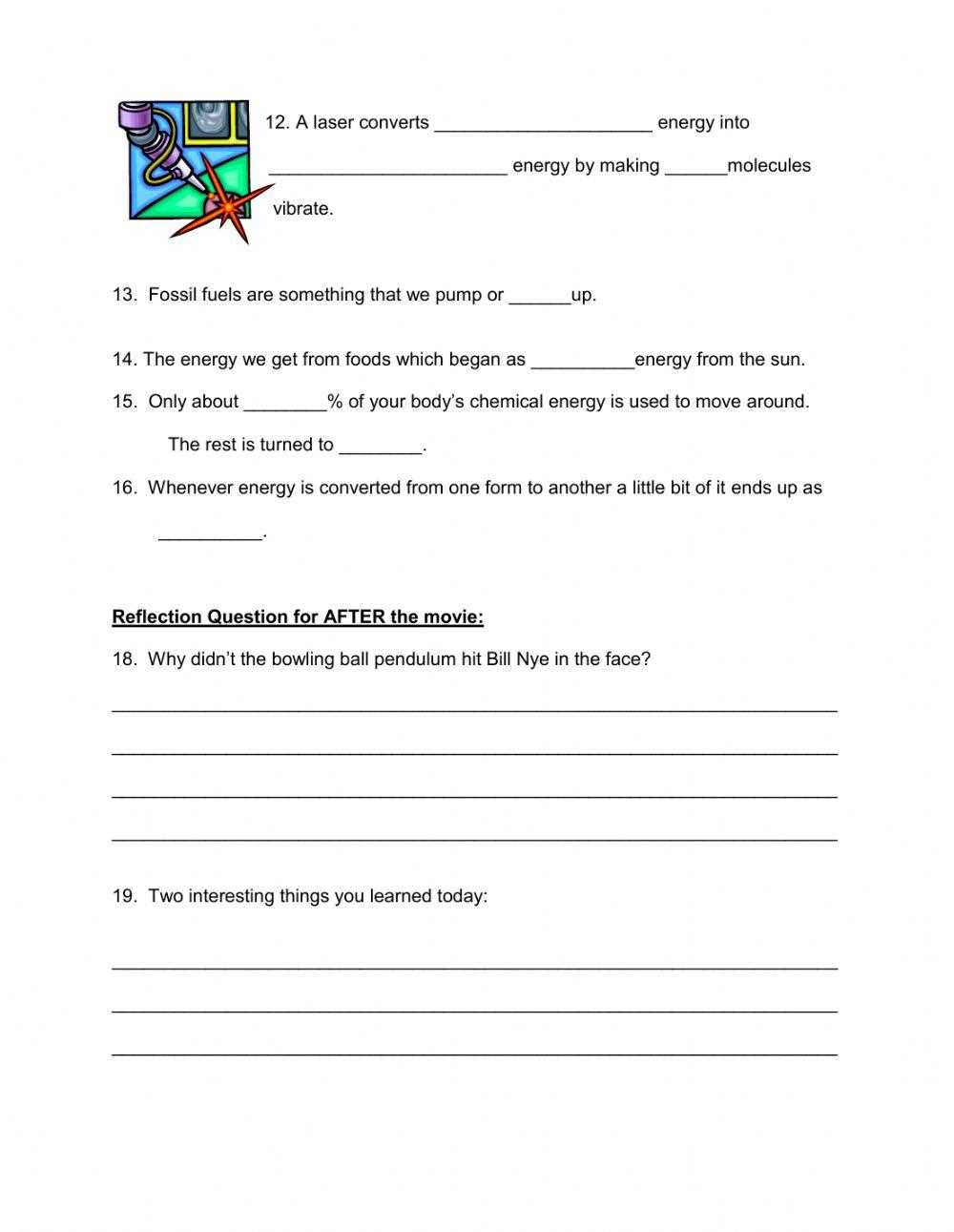 bill nye energy video worksheet