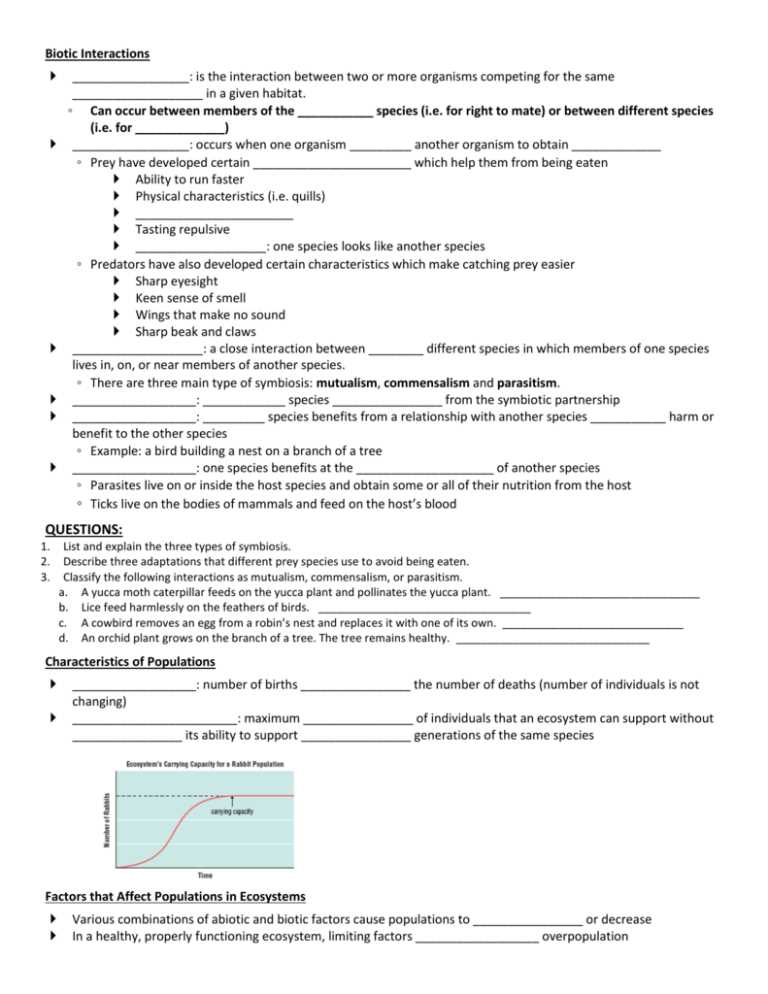biology biotic interactions worksheet