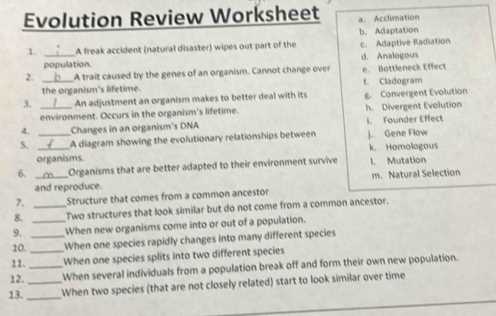 biology evolution review worksheet