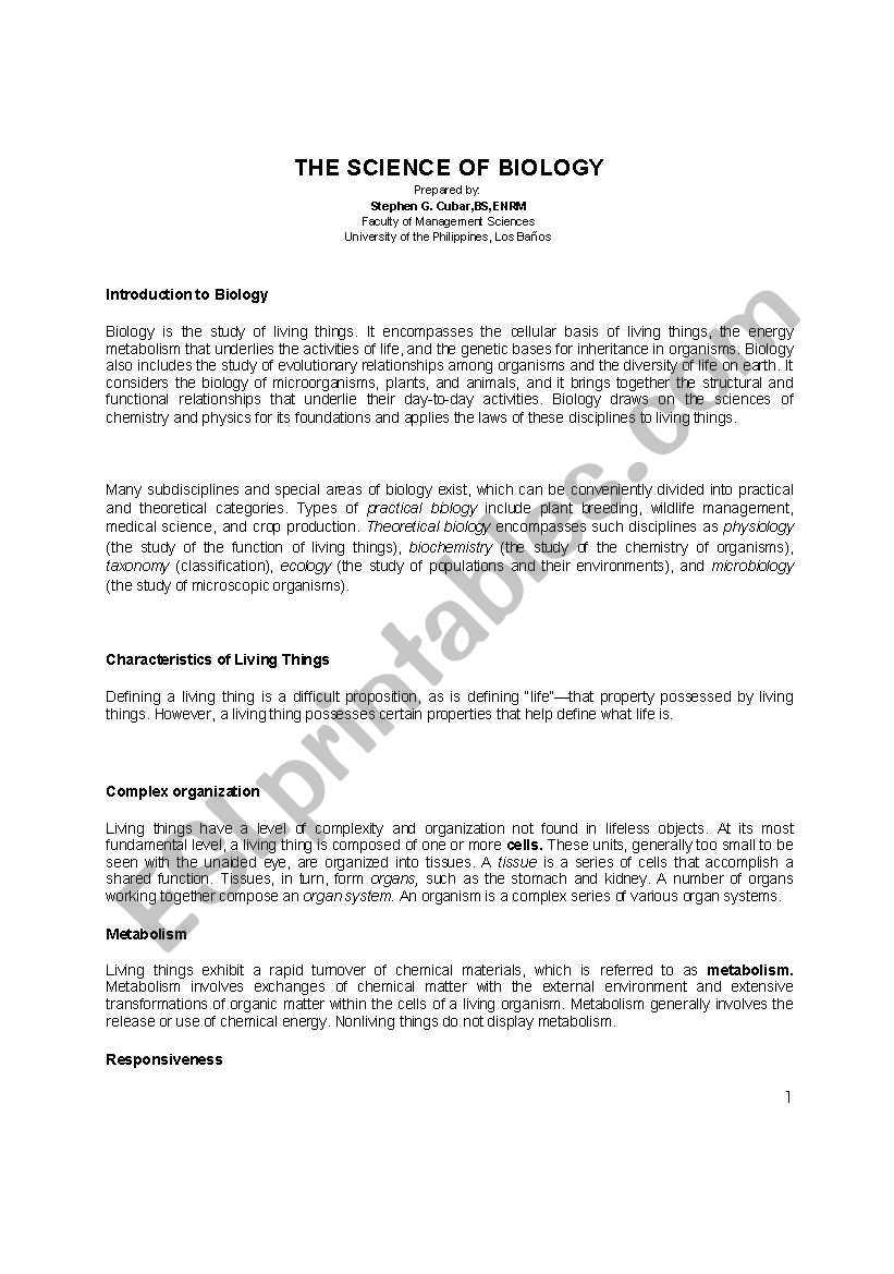 biology the study of life worksheet