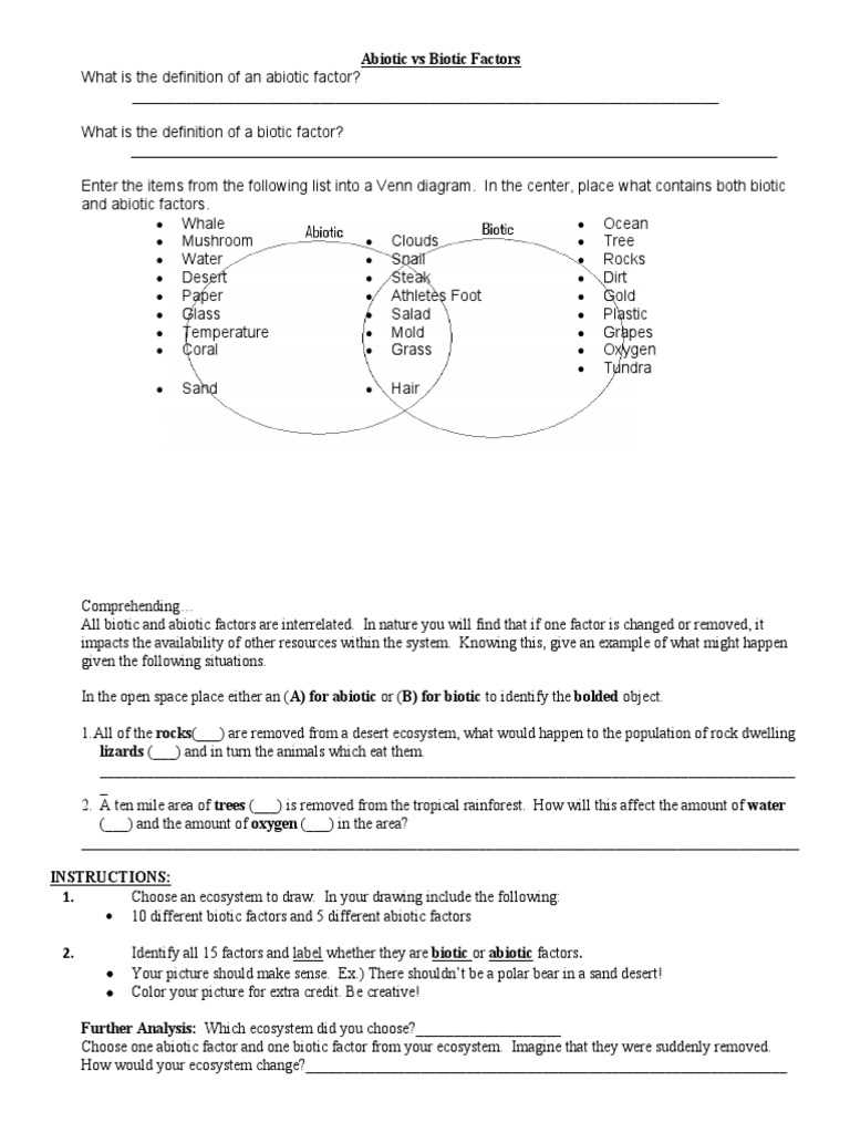 biotic vs abiotic worksheet