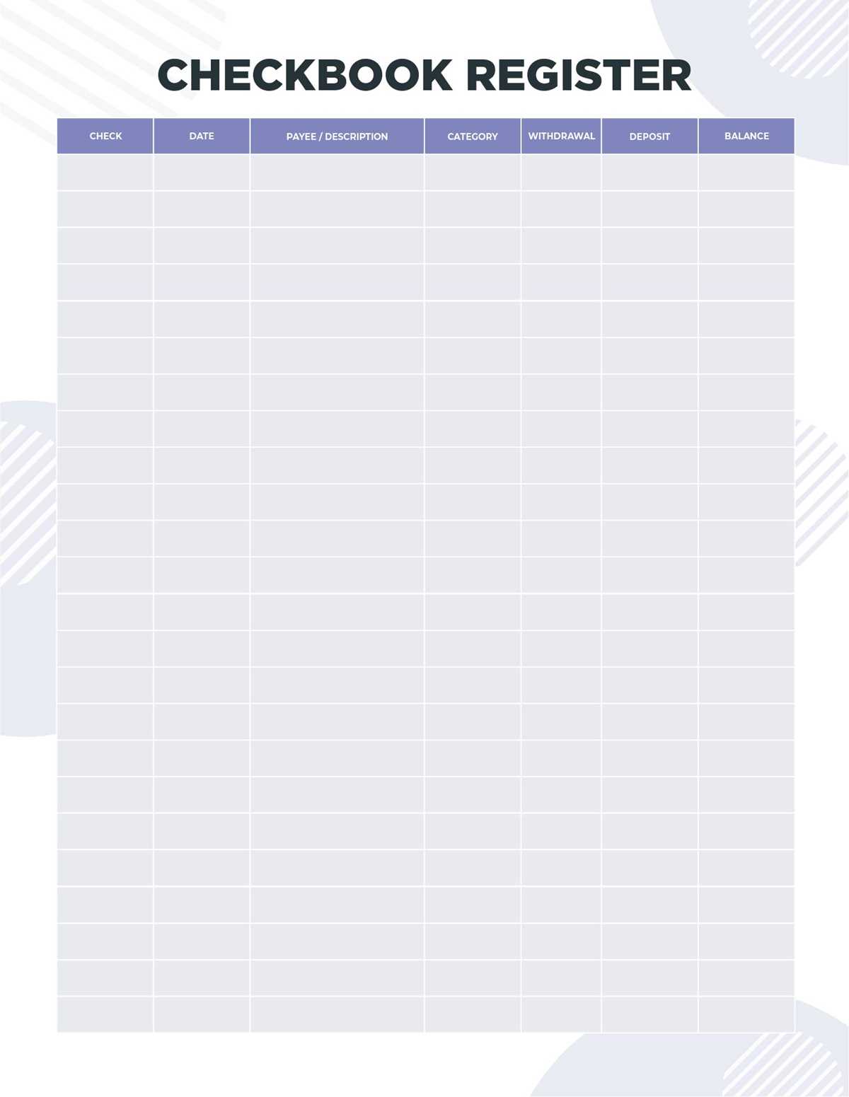 blank check register worksheet