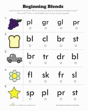 blends for kindergarten worksheets