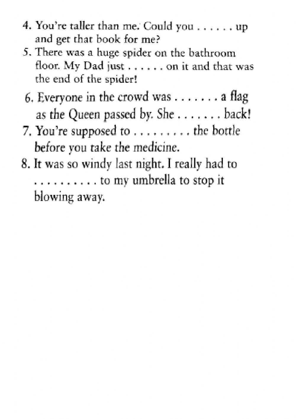body movements class 6 worksheet