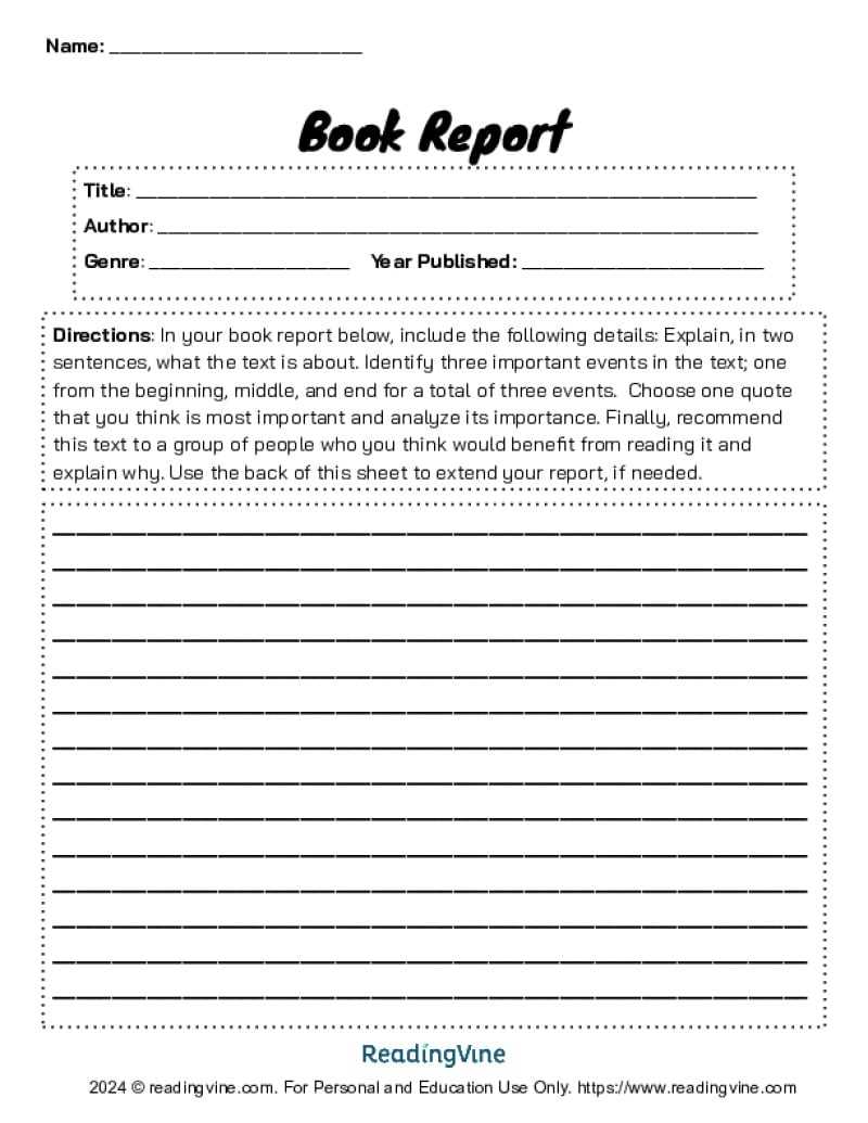 book report worksheet
