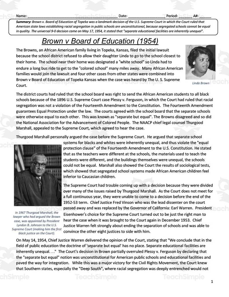brown v board of education worksheet