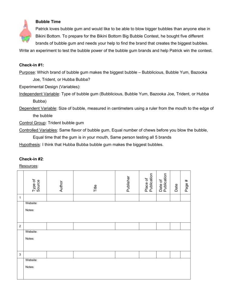 bubble gum experiment worksheet