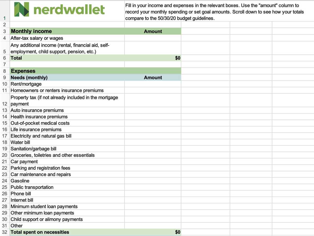 budget helper worksheet