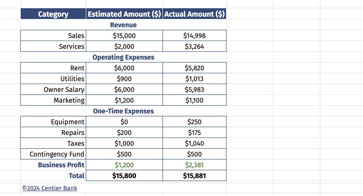 budget worksheet business