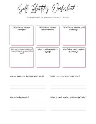 building self esteem in teenage girl worksheets