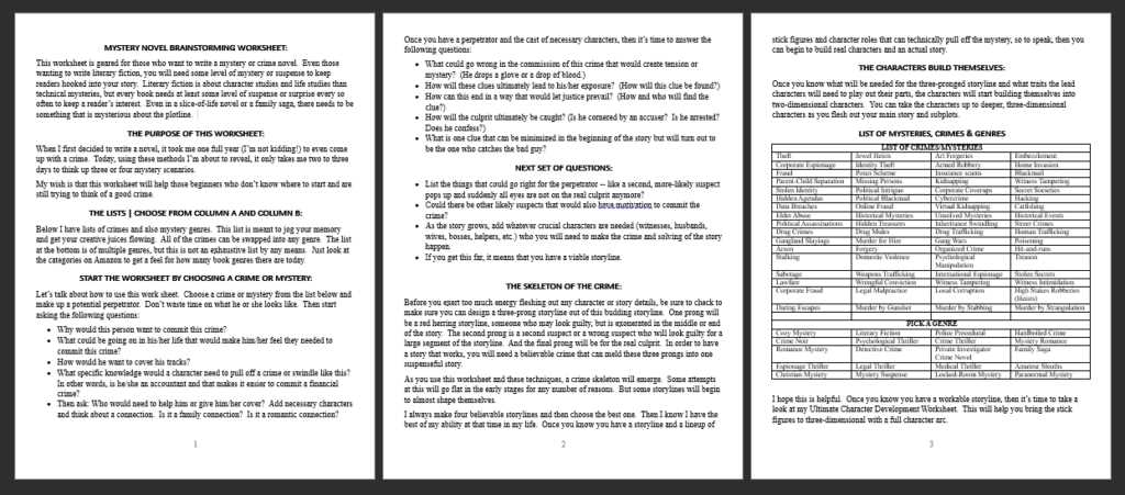 building suspense worksheets