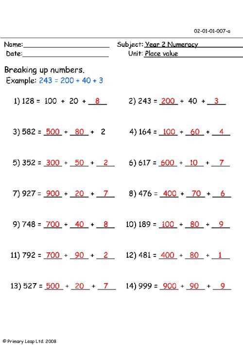 building up and breaking down numbers worksheets