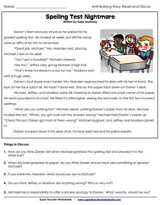 bullying worksheet for kids