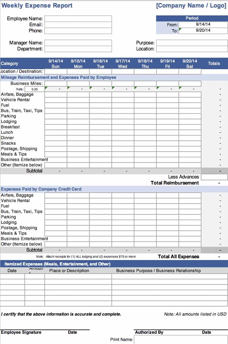 business expense worksheet excel