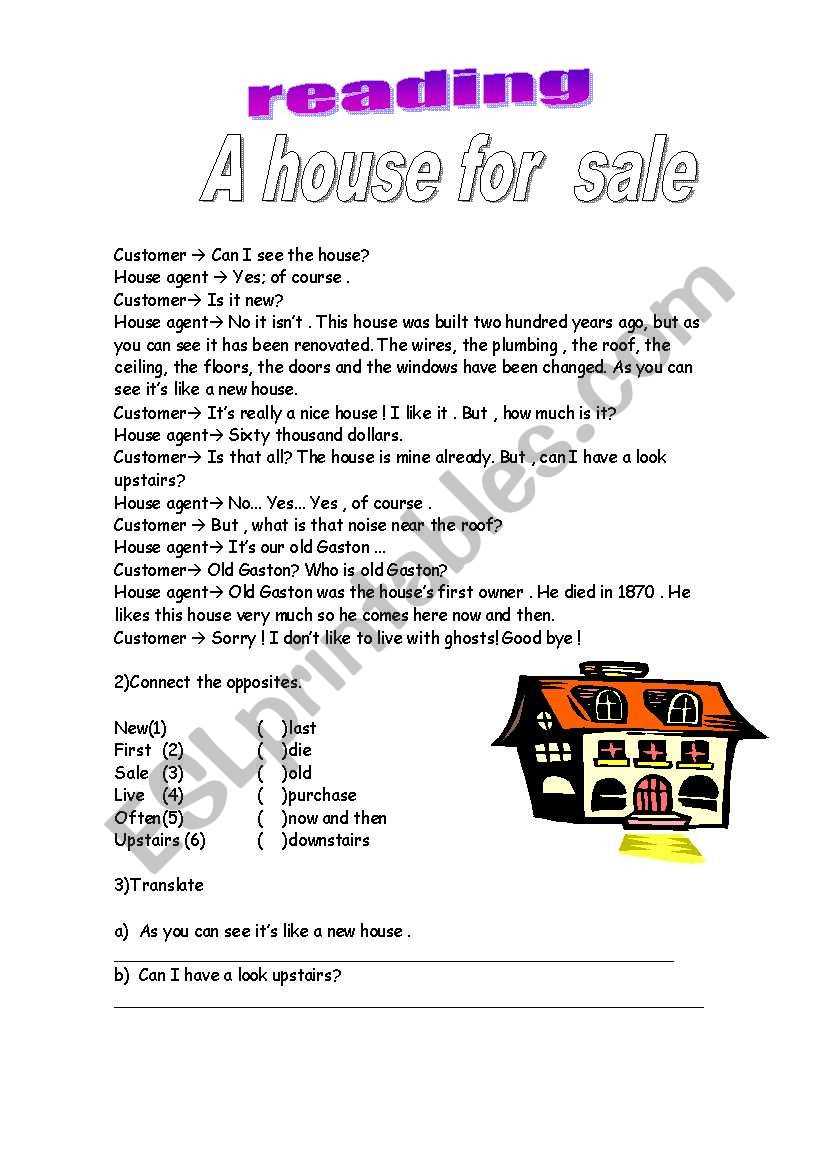 buying a house worksheet for students