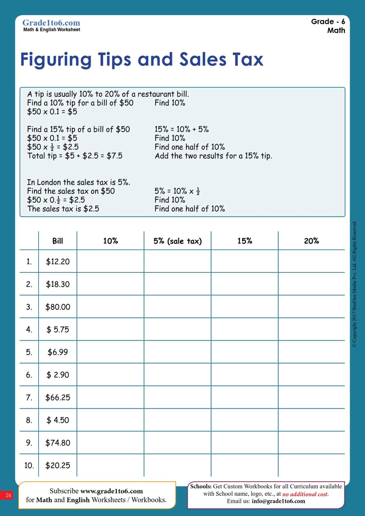 calculating sales tax ontario worksheet