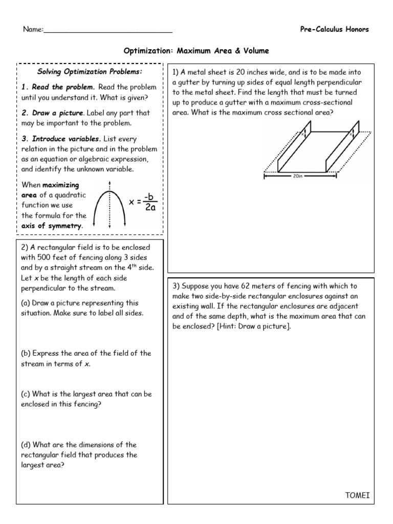 calculus optimization word problems worksheet