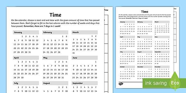 calendar exercises worksheet